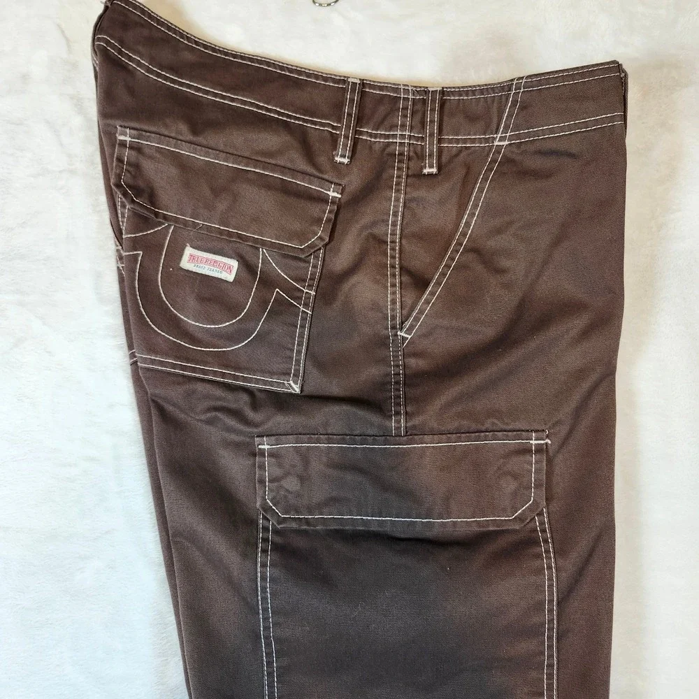 True Religion Cargo Pants Mens 34 Brown Excellent Contrast Stitch Horseshoe‎